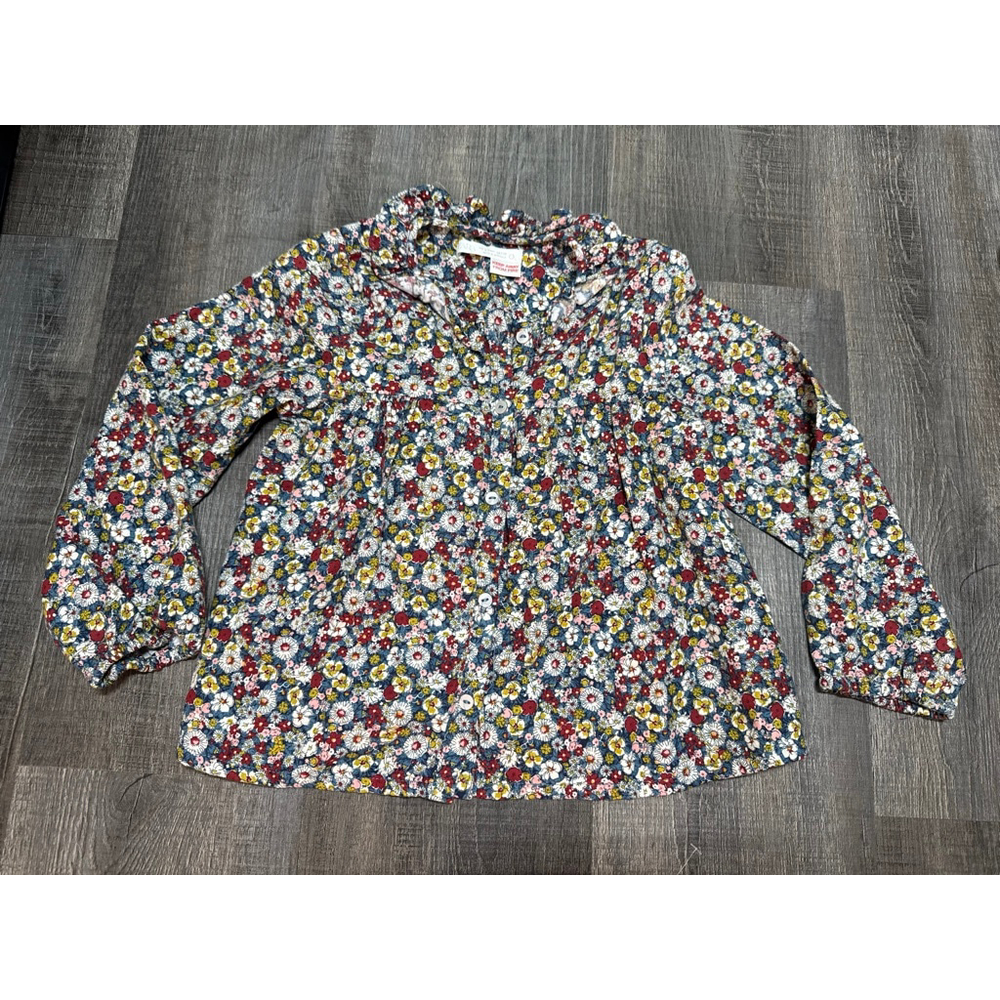 Girls Zara Floral Blouse Size 5 Blue Red